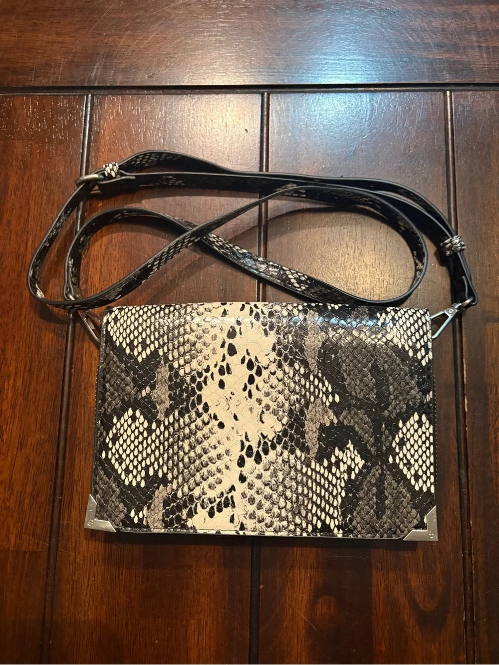 Black & Cream Snake-Print Crossbody Bag